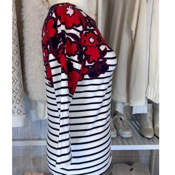 Talbots Women's Size XS Petite Nautical Floral Striped 3/4 Sleeve Tee #0083 - Picture 2 of 6
